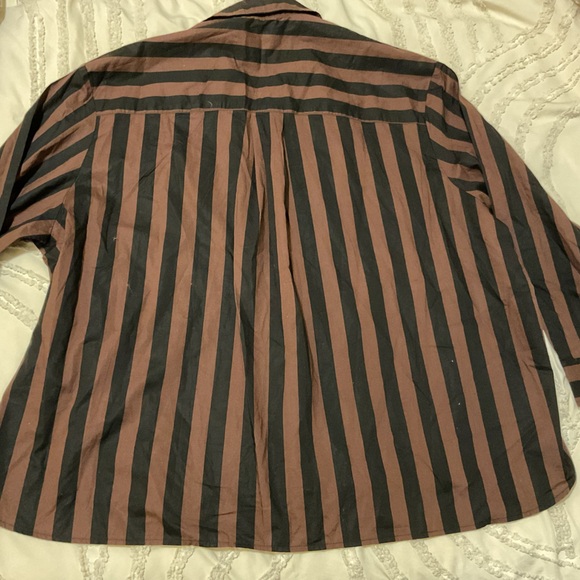 NWT Viral aerie Black & chocolate brown Striped Button-Down good day Shirt XL - Picture 6 of 7